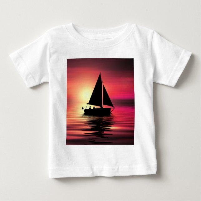 Camiseta De Bebé Atardecer, velero en el mar-39186 (Anverso)