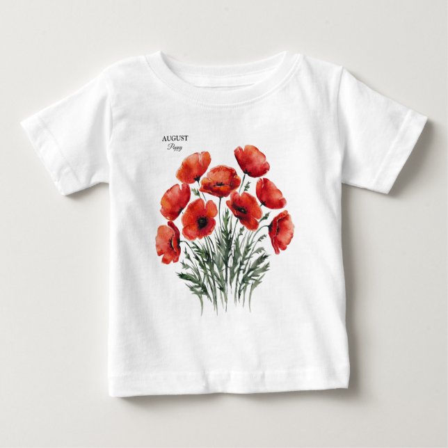 Camiseta De Bebé August Poppy Bloom - Regalo de cumpleaños personal (Anverso)
