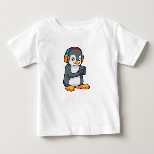 Camiseta De Bebé Auriculares con música pingüino (Anverso)