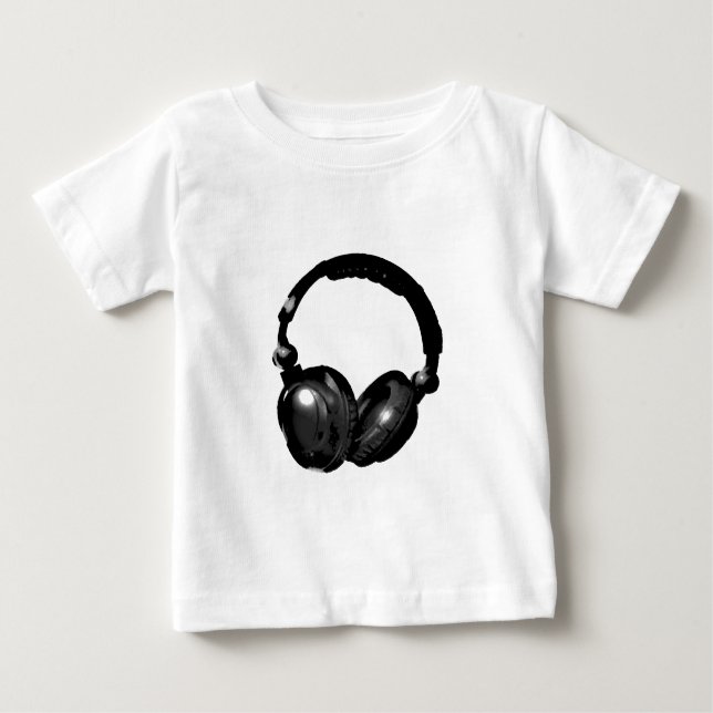 Camiseta De Bebé Auriculares de arte pop blanco y negro (Anverso)