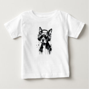 Camiseta De Bebé Auriculares Guay Dog Mascotas cortos Tinta blanca