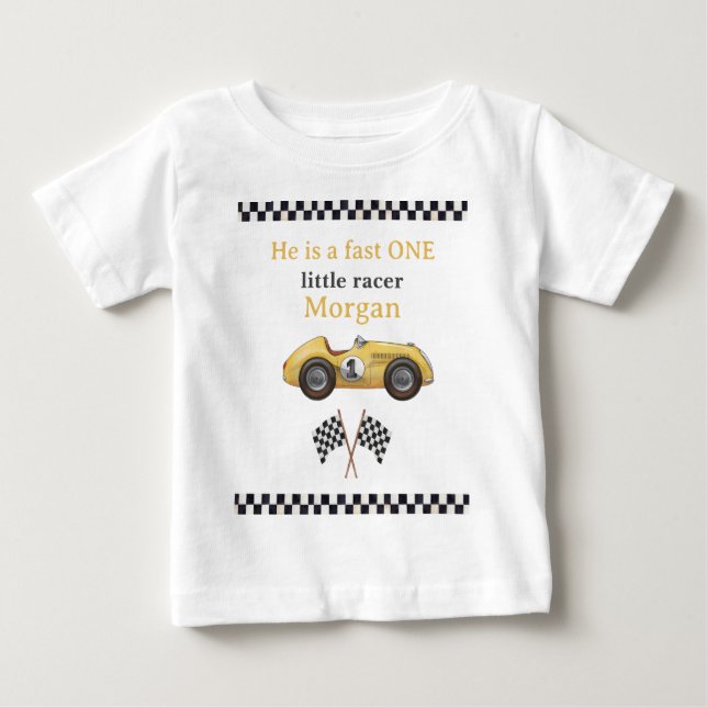 Camiseta De Bebé Auto Amarillo Veloz Cumpleaños de Niño de Un Año (Anverso)