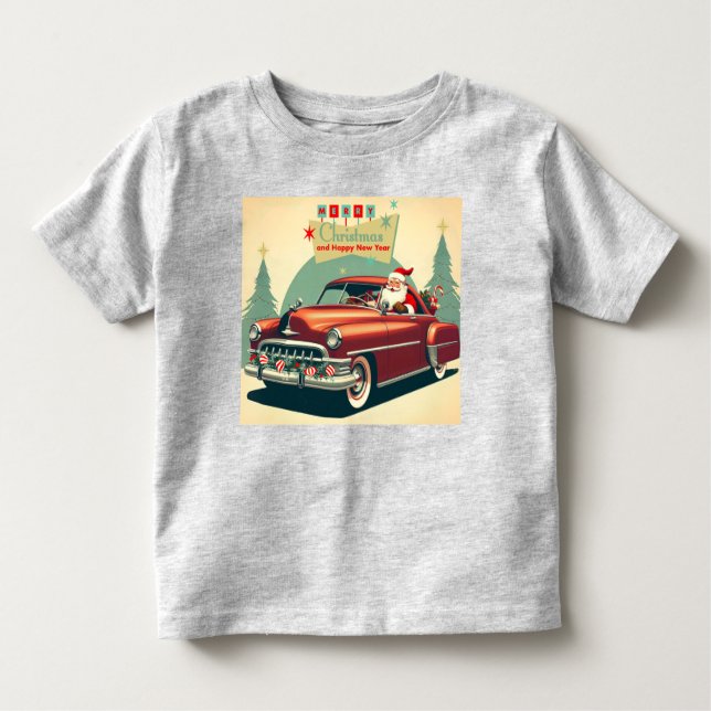 Camiseta De Bebé Auto rojo vintage y Santa (Anverso)