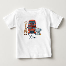 Camiseta De Bebé Autobús caprichoso de Londres con jirafa y elefant