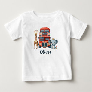 Camiseta De Bebé Autobús caprichoso de Londres con jirafa y elefant