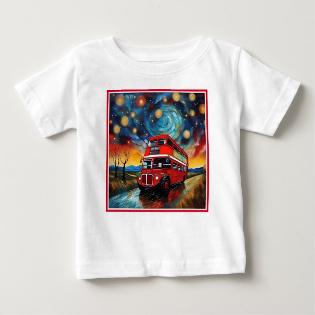 Camiseta De Bebé Autobús Rojo De Doble Decker En Una Noche Estelar, (Anverso)