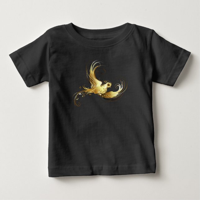 Camiseta De Bebé Ave dorada sobre fondo negro (Anverso)