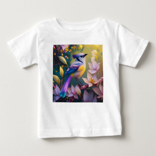 Camiseta De Bebé Ave Fantasía Amarilla Violeta Tufted (Anverso)
