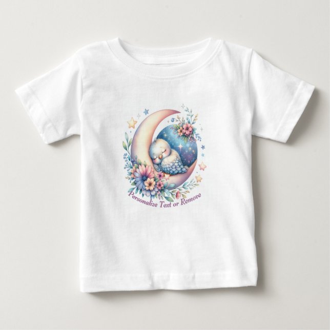 Camiseta De Bebé Ave lindo y personalizado durmiendo en la luna (Anverso)