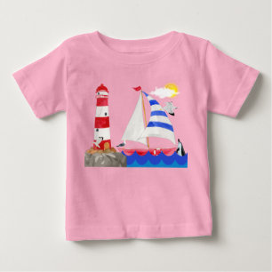 Camiseta De Bebé Aventura de navegación soleada en el océano Faro d