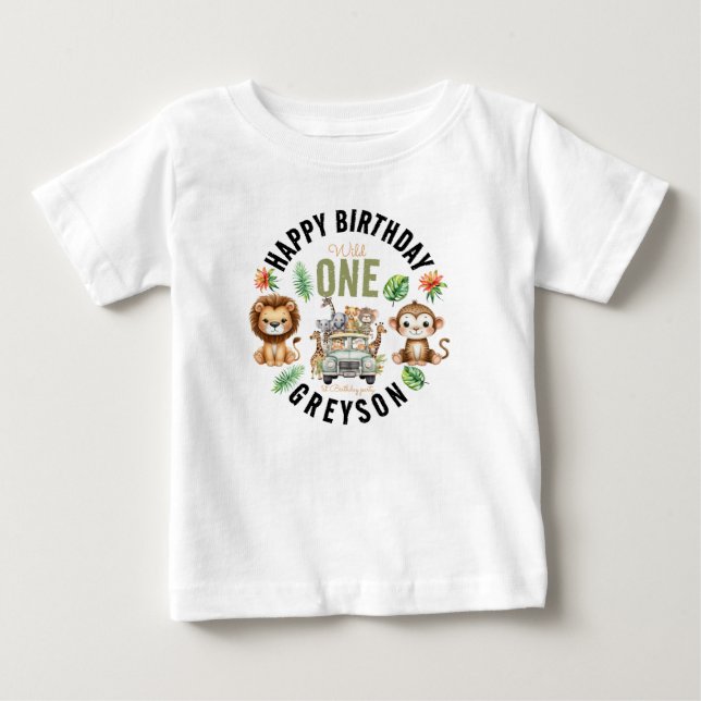 Camiseta De Bebé Aventura Salvaje en la Jungla Cumpleaños 1 (Anverso)