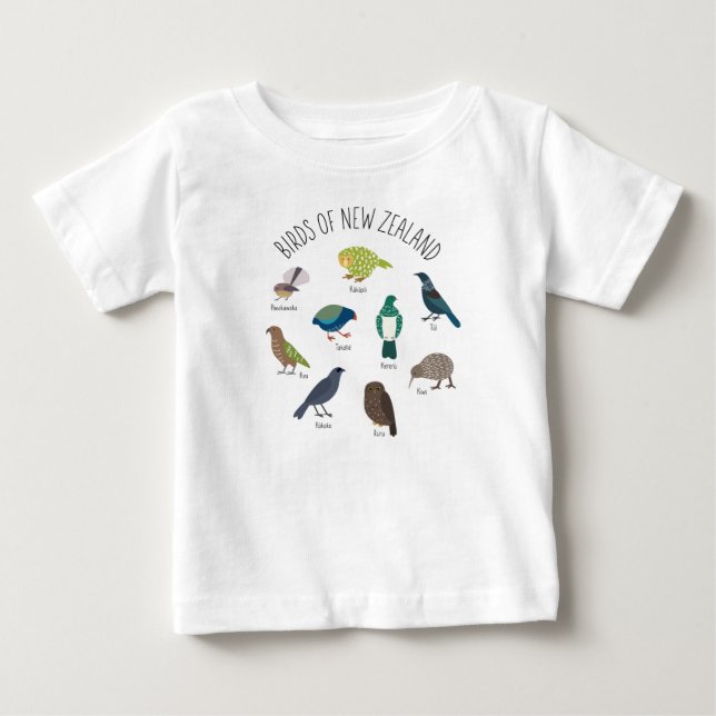 Camiseta De Bebé Aves de Tee de Nueva Zelanda (Anverso)