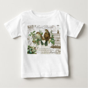Camiseta De Bebé Aves francesas de época y jaula de pájaros