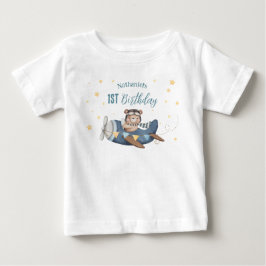 Camiseta De Bebé Aviación Cute Oso Avión Azul Vintage Cumpleaños