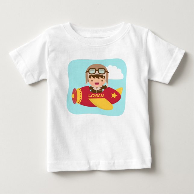 Camiseta De Bebé Aviador Cute Boy Airplane Para Niños Bebés (Anverso)
