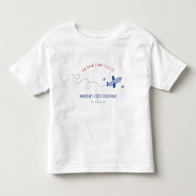 Camiseta De Bebé Avión Adorable Cómo Vuela el Tiempo Primer Cumplea (Anverso)