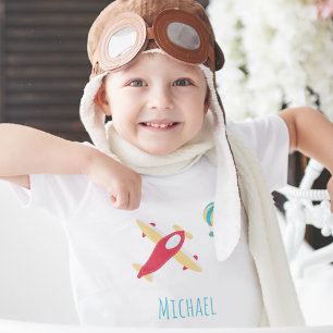 Camiseta De Bebé Avión de niño pequeño y globo con nombre