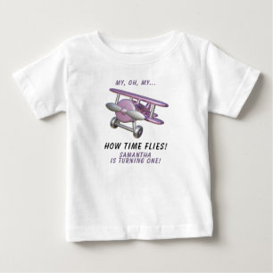Camiseta De Bebé Avión Oh Mi Tiempo Vuela Cumpleaños Primero 