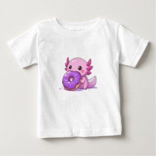 Camiseta De Bebé Axolotl come donuts morados.