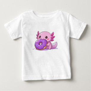Camiseta De Bebé Axolotl come donuts morados. bebé