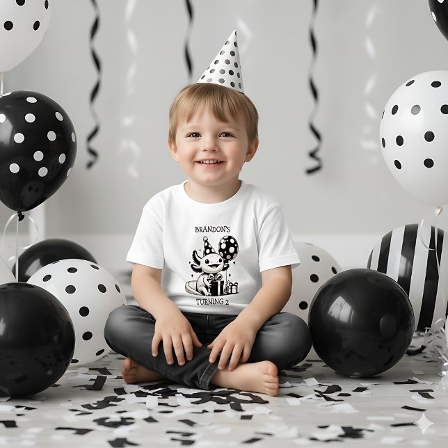 Camiseta De Bebé Axolotl Negro y Blanco & Globos Cumpleaños (Subido por el creador)