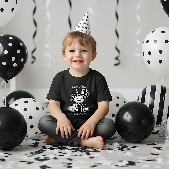 Camiseta De Bebé Axolotl negro y blanco y globos de cumpleaños (Subido por el creador)