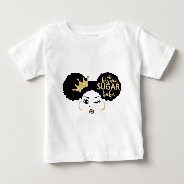 Camiseta De Bebé Azúcar marrón en negro y oro (Anverso)
