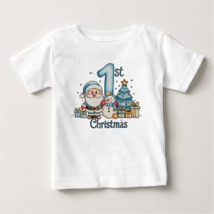 Camiseta De Bebé Azul 1er Navidad Santa Muñeco de nieve Navidad Beb