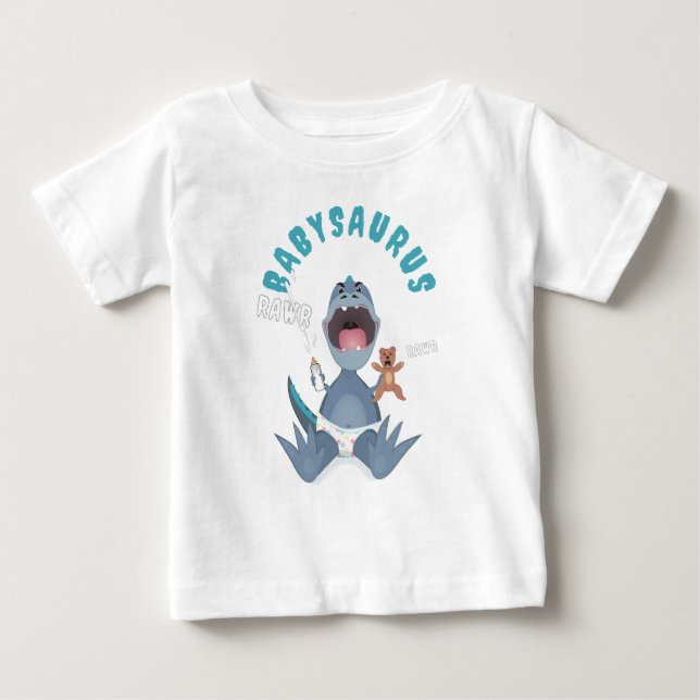 Camiseta De Bebé Azul Babysaurus T-rex  (Anverso)