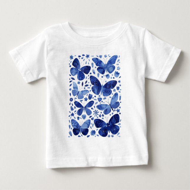 Camiseta De Bebé Azul de agua de mariposas (Anverso)