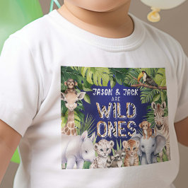 Camiseta De Bebé Azul de la marina gemela, salvaje un Safari, chico