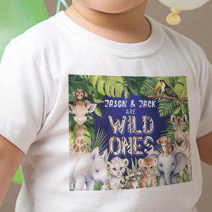 Camiseta De Bebé Azul de la marina gemela, salvaje un Safari, chico