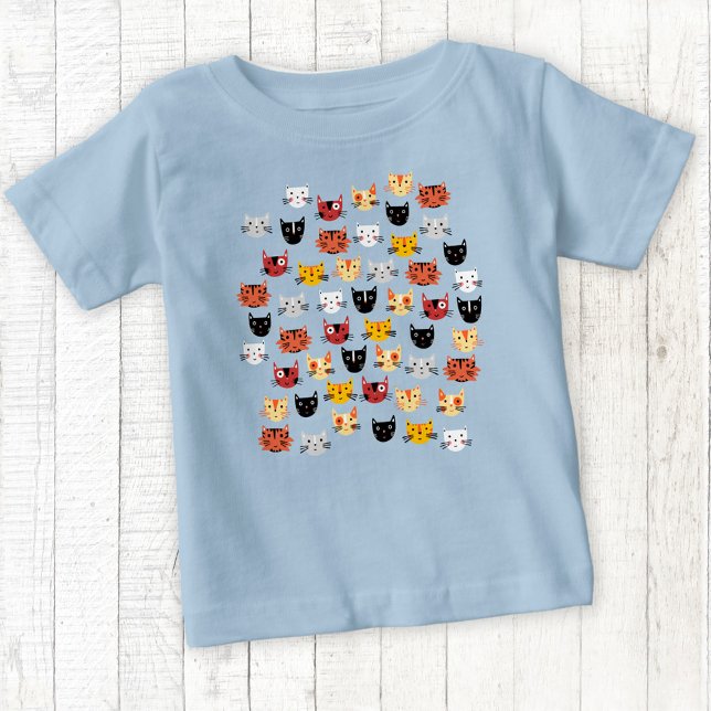 Camiseta De Bebé Azul de patrón de gato curado (Fun kitty cat t-shirt)