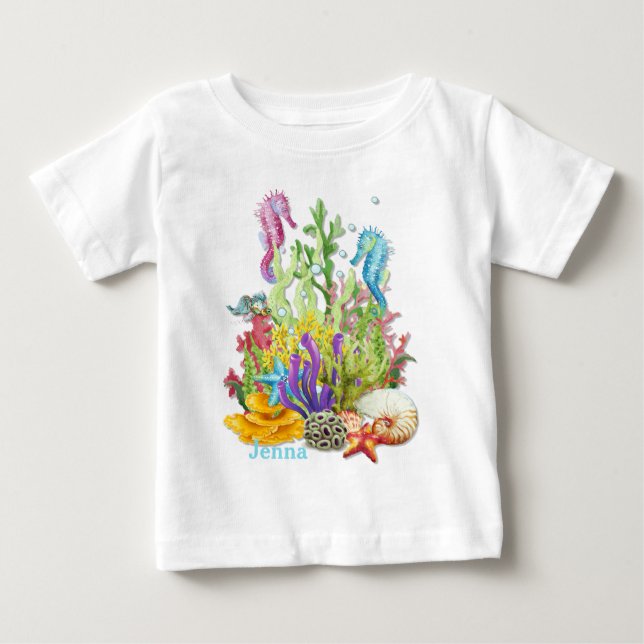 Camiseta De Bebé Azul de vida marina tropical (Anverso)