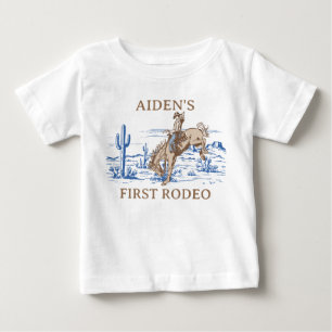 Camiseta De Bebé Azul Marrón Rústico Primer Rodeo Cumpleaños 1