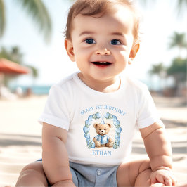 Camiseta de bebé azul y beige '1er cumpleaños de O