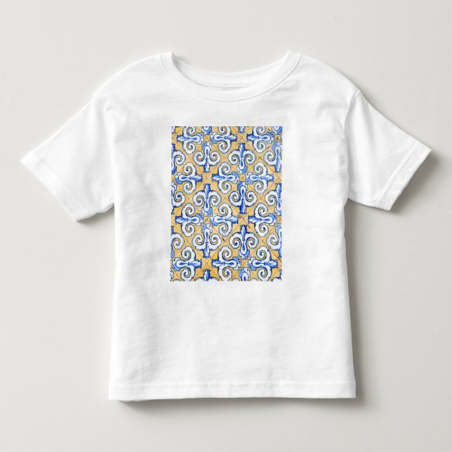 Camiseta De Bebé Azulejo azul, amarillo y blanco (Anverso)