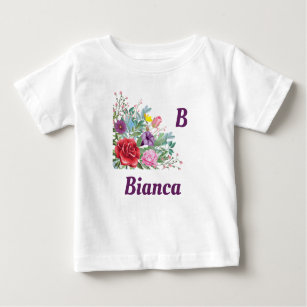 Camiseta De Bebé B Bianca Nombre De Letra Personalizada, Flores Ros