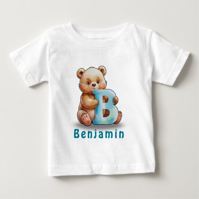 Camiseta De Bebé B is for Bear – Custom Baby T-Shirt with Name (Anverso)