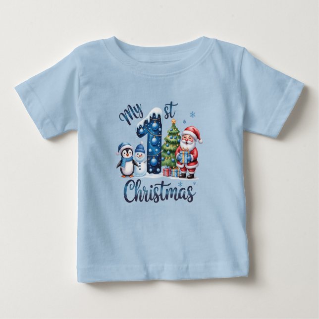 Camiseta De Bebé Baby Boy's First Christmas Blue (Anverso)