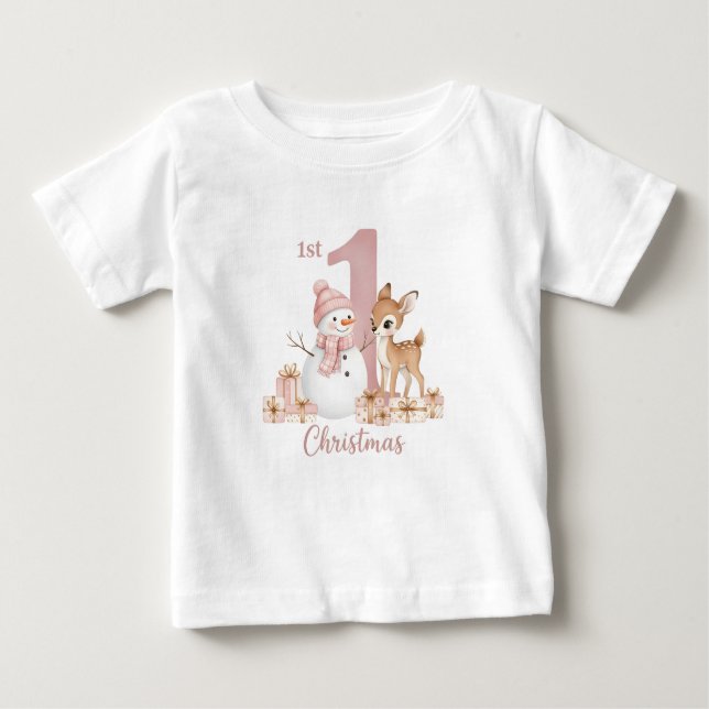 Camiseta De Bebé Baby Girl First Christmas Snowman Deer (Anverso)