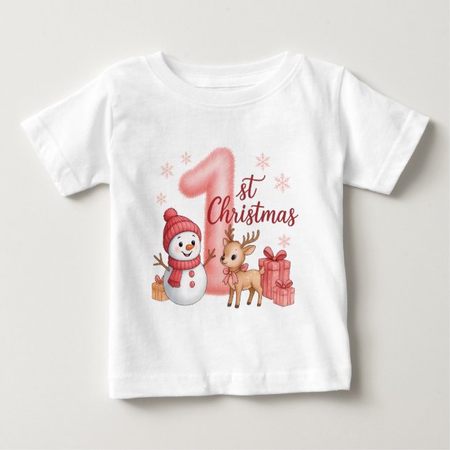 Camiseta De Bebé Baby Girl’s 1st Christmas | Cute First Christmas (Anverso)