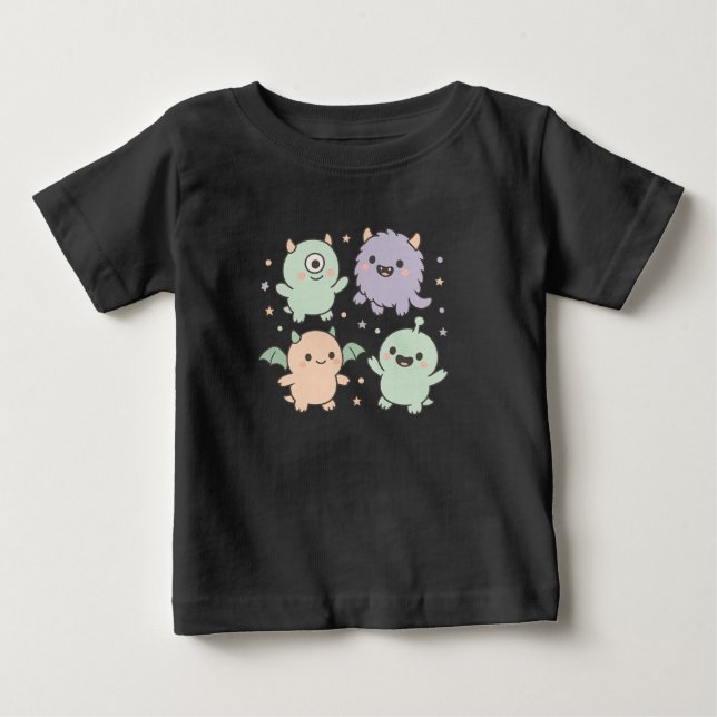 Camiseta De Bebé Baby Monsters Party Cute Pastel Halloween Friends (Anverso)