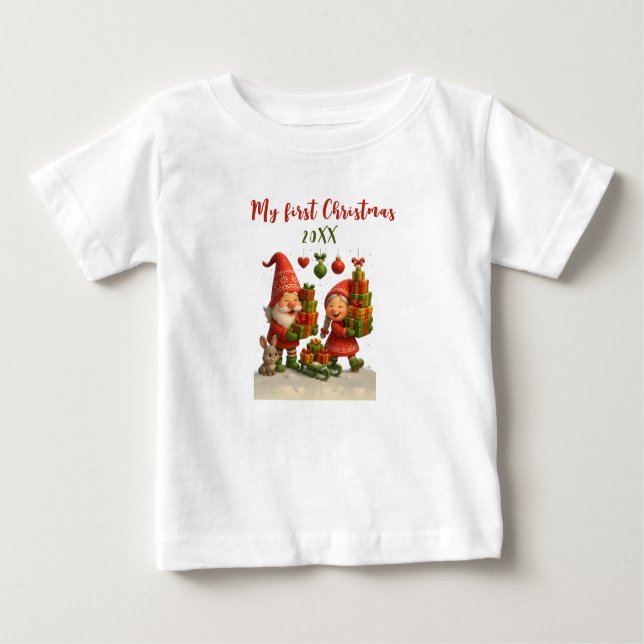 Camiseta De Bebé Baby’s First Christmas - Cute Holiday Gnomes (Anverso)