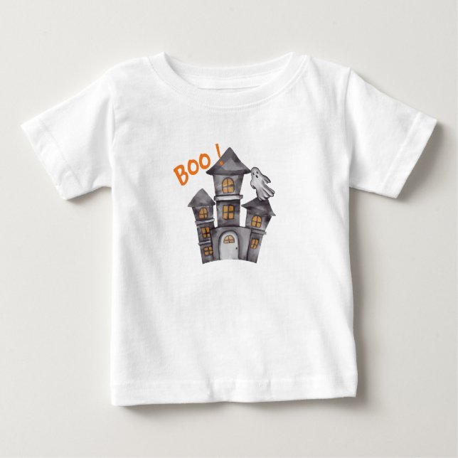 Camiseta De Bebé Baby Shower de Halloween de la casa fantasma (Anverso)
