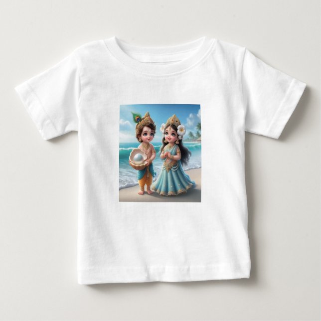 Camiseta De Bebé Baby Shree Krishna y Radha con Diamante (Anverso)