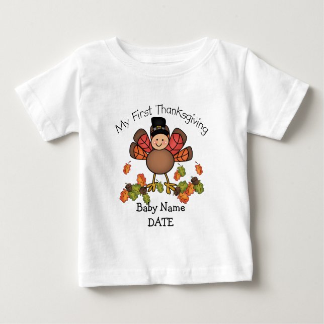 Camiseta De Bebé Baby Turquía Primer Día de Acción de Gracias Nombr (Anverso)