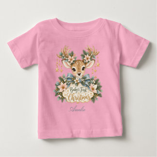 Camiseta De Bebé Babys erstes Weihnachten mit süßem Rehkitz