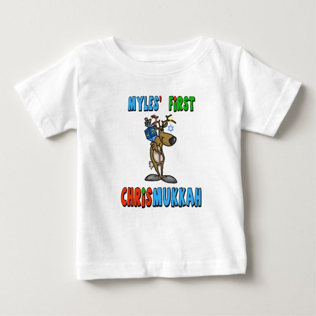 Camiseta De Bebé Baby's First Chrismukkah Custom Name T-Shirt (Anverso)