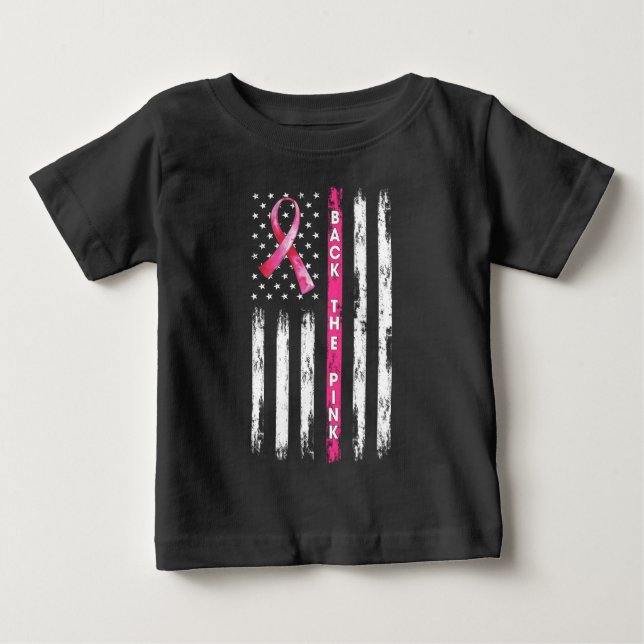 Camiseta De Bebé Back The Pink Ribbon Flag Breast Cancer Awareness  (Anverso)